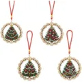 Christmas Diamond Painting Ornaments 4-Piece Set Round Hanging Tree Xmas Decor Gift - Lace Round Frame Christmas Tree Diamond Painting Hanging Ornament