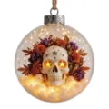 Transparante bal met schedel en bloemkrans, perfect voor Halloween en kerstboom versiering. - Bloem Schedel Halloween Transparante Bal Hanger