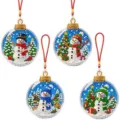 Christmas diamond painting hanging ornaments 4-piece set, cute snowman round ball decor. - Round Ball Snow Scenery Snowman Diamond Painting Hanging Ornament