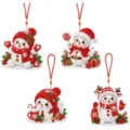 Christmas diamond painting hanging ornaments 4-piece set, cute festive holiday tree decor. - Red Tone Snowman Diamond Painting Hanging Ornament