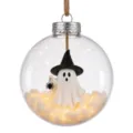 Halloween ghost transparent hanging ball ornament with cute witch hat and warm LED lights. - Witch Hat Ghost Halloween Transparent Ball Pendant