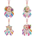 DIY diamond painting pendant set of 4, crystal rhinestone hanging ornament with feathers. - Dream Catcher Style Diamond Painting Hanging Ornament
