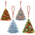 Christmas diamond painting ornament 4-piece set, DIY hanging pendants for holiday tree decor. - Multi-Style Christmas Tree Diamond Painting Hanging Ornament