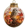Transparent glass ball ornament with cute owl, autumn leaves, and fairy lights for holiday decor. - Stump Owl Autumn Forest Micro Landscape Transparent Ball Pendant