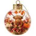 Transparent glass ball ornament with highland cow, pumpkins and autumn leaves for decor. - Highland Calf Autumn Forest Micro Landscape Transparent Ball Pendant