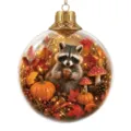 Transparent Christmas ball ornament featuring cute raccoon autumn scene, holiday hanging decor. - Raccoon Holding Acorn Autumn Forest Micro-Landscape Transparent Ball Ornament