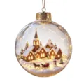 Clear Christmas ball ornament with miniature winter village scene and warm LED lights inside. - Church Town Carriage Snow Scene Transparent Christmas Ball Pendant