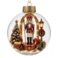 Clear Christmas ornament ball with nutcracker soldier and festive mini landscape decor. - Christmas Transparent Ball Nutcracker Soldier Tree Snow Scene Decorative Ball