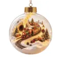 Transparent Christmas ornament ball with miniature train scene for holiday tree hanging decor. - Christmas Tunnel Steam Train Snow Scene Micro Landscape Transparent Christmas Ball Pendant