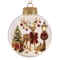 Transparent Christmas ornament ball with miniature deer scene, festive hanging decor for tree. - Christmas Transparent Ball Golden Elk Window Snow Scene Tree Decorative Ball
