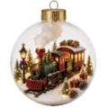 Clear Glass Christmas Ball Ornament with Miniature Holiday Train Scene LED Lights Variant - Christmas Transparent Ball Vintage Steam Train Tree Snow Scene Decorative Ball