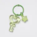 Green transparent heart key keychain with jelly star charm, cute girlish DIY bag accessory. - Key and Star Pendant Set / 3cm Ring / Green