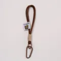 Brown woven lanyard strap with carabiner keychain pendant mobile phone charm accessory. - Brown