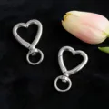 Heart shaped metal spring hook detail, silver keychain clasp for DIY luggage and bags. - Love Heart Swivel Buckle / Silver