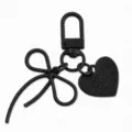 Black alloy bow keychain with heart tag variant for stylish bags and keys daily use. - Black
