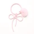 Pink bow metal card ring keychain with plush pom pom cute bag charm accessory for DIY crafts - Light Pink