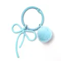 Light blue metal binder ring with bow and fluffy pom-pom keychain bag pendant accessory. - Light Blue