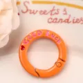 Colorful round metal spring snap buckle with good luck letter for diy bag key ring pendant wholesale - Orange Letter Spring Buckle