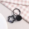 Black star pom-pom keychain cute bag pendant accessory decorative charm item variant - Solid Pentagram + Plush Ball + Ring / Black