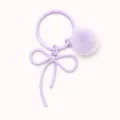 Lavender purple metal ring keyring with elegant bow and fluffy pompom charm for bags and keys. - Light Purple