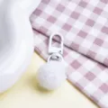 White fluffy plush pom pom keychain cute furry ball key ring bag charm accessory - Plush Ball + Clasp / White