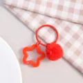 Red Star Plush Ball Keychain Cute Acrylic Star Pendant Bag Charm for Women Girls - Solid Pentagram + Plush Ball + Ring / Red