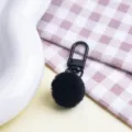 Black faux rabbit fur pom pom keychain, cute plush ball hanging pendant for bag charm accessory - Plush Ball + Clasp / Black