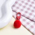 Red faux rabbit fur pom pom keychain cute fluffy bag pendant accessory decoration item - Plush Ball + Clasp / Red