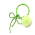 Green metal bow and fluffy pom pom keychain, stylish bag charm and DIY accessory. - Green