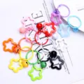 Vibrant colorful star keychain pendant with cute mini bells, multi-color acrylic ring. - Random Color Solid Five-Pointed Star + 3cm Ring + 14mm Bell