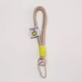 Khaki and fluorescent yellow woven lanyard phone strap with metal carabiner clip accessory. - Light Coffee