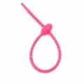 Pink silicone cable tie strap DIY bag keychain cord organizer accessory flexible rubber loop - Rose Red - Tadpole Buckle