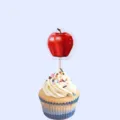 Bonito adorno de cupcake de manzana roja con palillo para decoración de pastel de fiesta de cumpleaños - Manzana