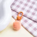 Cute fluffy pom-pom keychain with vibrant orange metal clasp, perfect DIY pendant accessory. - Plush Ball + Clasp / Orange