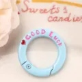 Colorful round spring buckle with letter print, ideal for DIY bag accessories and keychains. - Light Blue Letter Spring Buckle