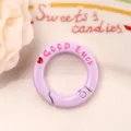 Purple round metal spring snap hook keyring with good luck text for DIY bag charms. - Light Purple Letter Spring Buckle