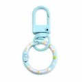 Light blue painted metal spring keychain ring DIY accessory with cute floral pattern design. - Light Blue