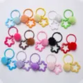 Colorful plush pom pom hollow star keychains cute DIY bag pendants jewelry accessories set - Solid Pentagram Plush Ball Pendant / 3cm Binder Ring / Multicolor