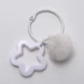 White acrylic hollow star keychain with fluffy pom pom DIY bag charm accessory 1pc - Solid Pentagram Plush Ball Pendant / 3cm Binder Ring / White