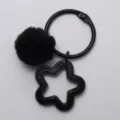 Black acrylic hollow star keychain fluffy pom pom bag charm DIY accessory chic pendant - Solid Pentagram Plush Ball Pendant / 3cm Binder Ring / Black