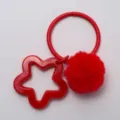 Red acrylic hollow star keychain with fluffy plush pom pom bag charm pendant accessory. - Solid Pentagram Plush Ball Pendant / 3cm Binder Ring / Red