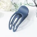 Matte dark blue hair claw clip, minimalist hollow concave design for secure styling daily. - Navy Blue