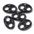Detailed close-up of black marbled acrylic pig nose links, smooth glossy DIY jewelry beads. - 22X33mm (Hole 9mm) / Two-Tone Black