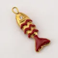 Goldfisch Anhänger Edelstahl mit rotem Emaillack und Strass für DIY Halskette Schmuck Zubehör. - 10X29mm / Burgunderrot