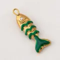 Edler goldener Koi-Fisch Anhänger aus Edelstahl mit grünem Öltropfen für DIY Halsketten Schmuck. - 10X29mm / Dunkelgrün