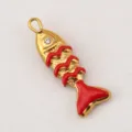 Hermoso Colgante De Pez Esmalte Rojo De Acero Inoxidable DIY Bonito Collar De Joyería - 10X29mm / Rojo