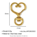 Moschettone a cuore in acciaio inossidabile dorato accessorio per gioielli articolo - Chiusura Girevole Cuore Oro (HP0362G02)