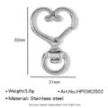 Moschettone a cuore in acciaio inossidabile, gancio metallico per borsa gioiello DIY. - Chiusura Girevole Cuore Argento (HP0362S02)