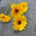 Artificial yellow gerbera flower head detail, realistic wedding floral decor arrangement. - Yellow