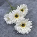 4-head artificial gerbera daisy for wedding decor, fake flower plant detail view. - White